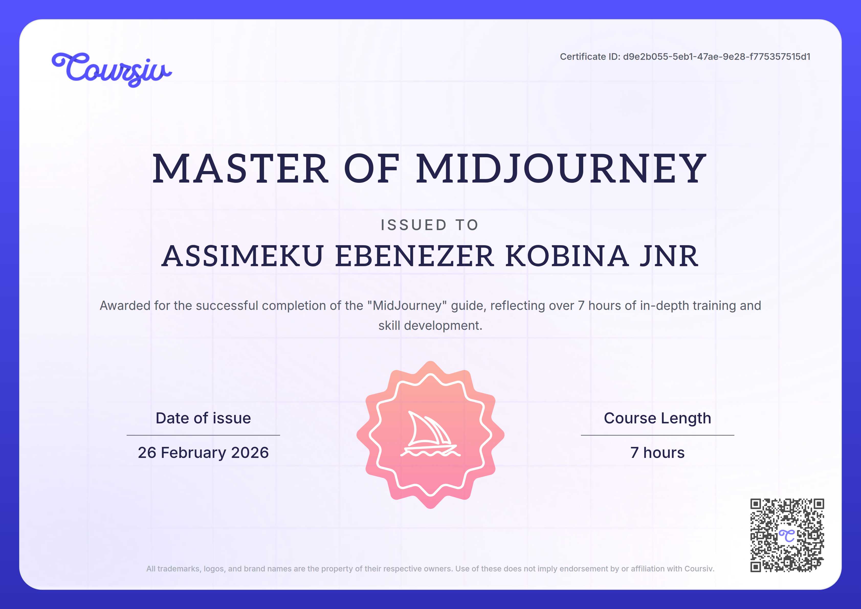 Certificate for MidJourney