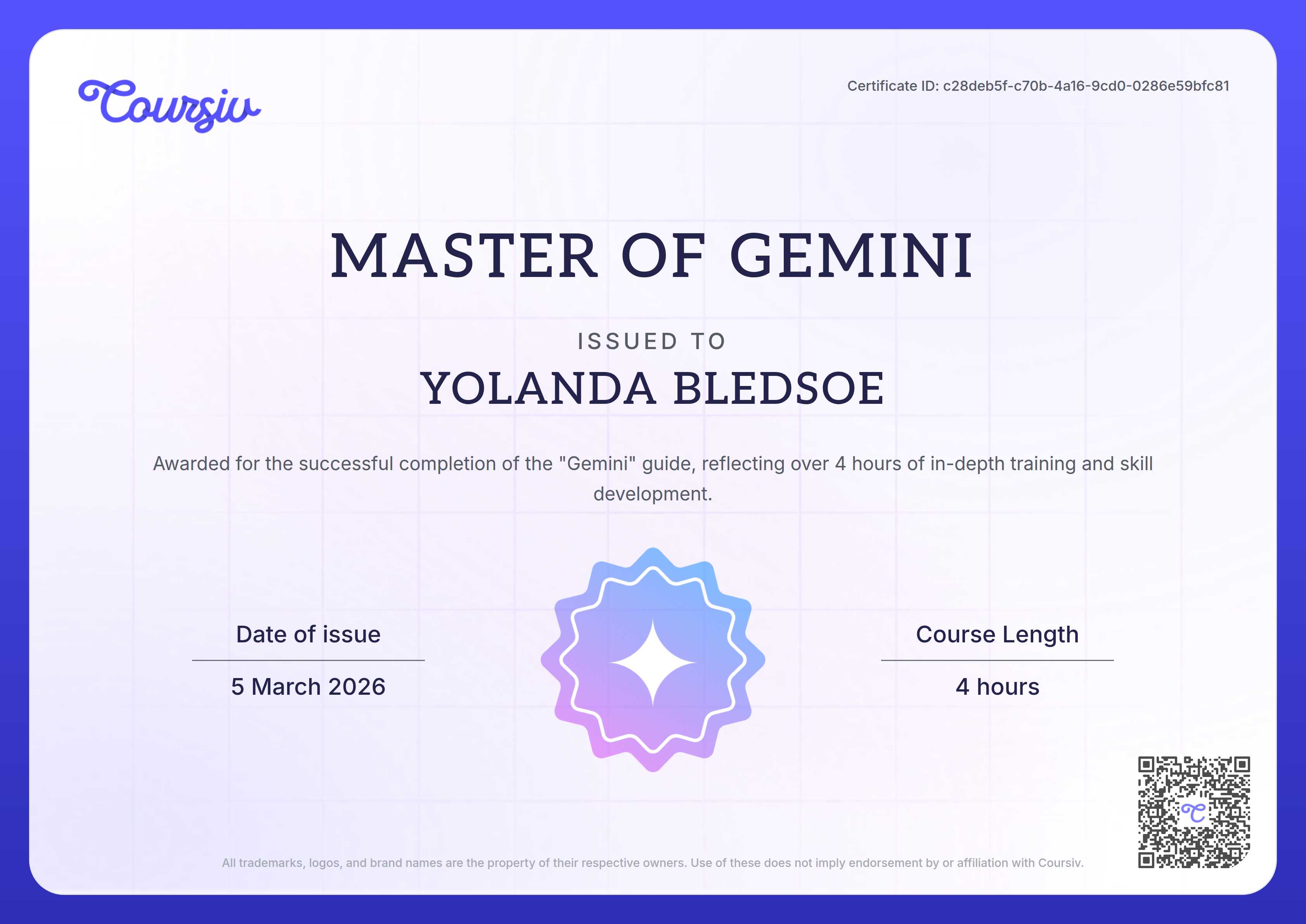 Certificate for Gemini