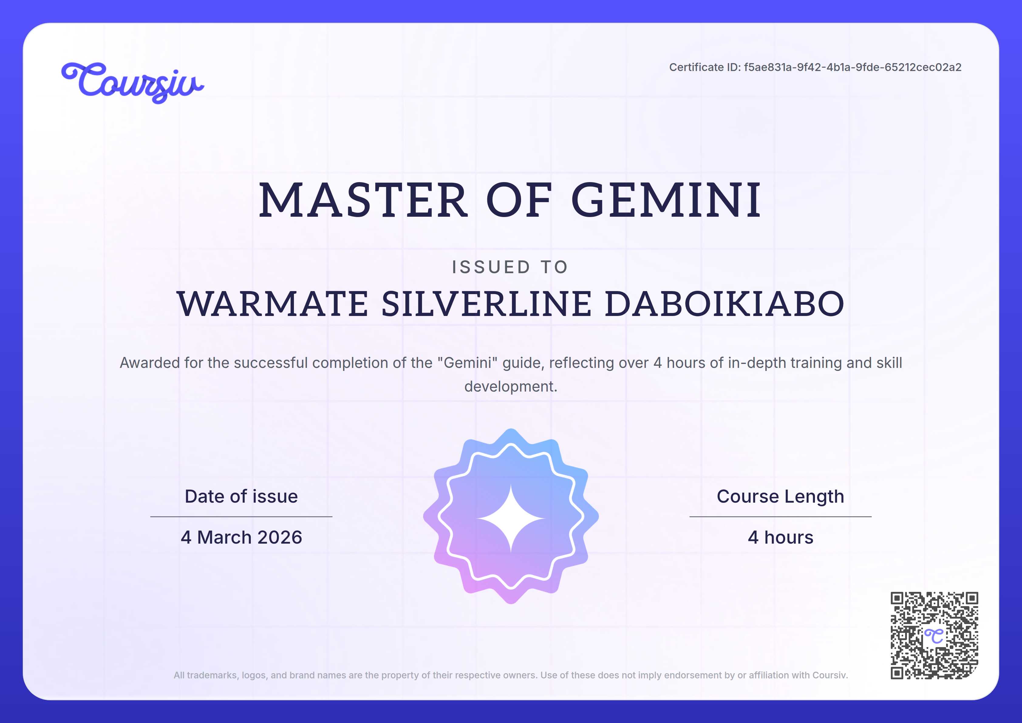 Certificate for Gemini