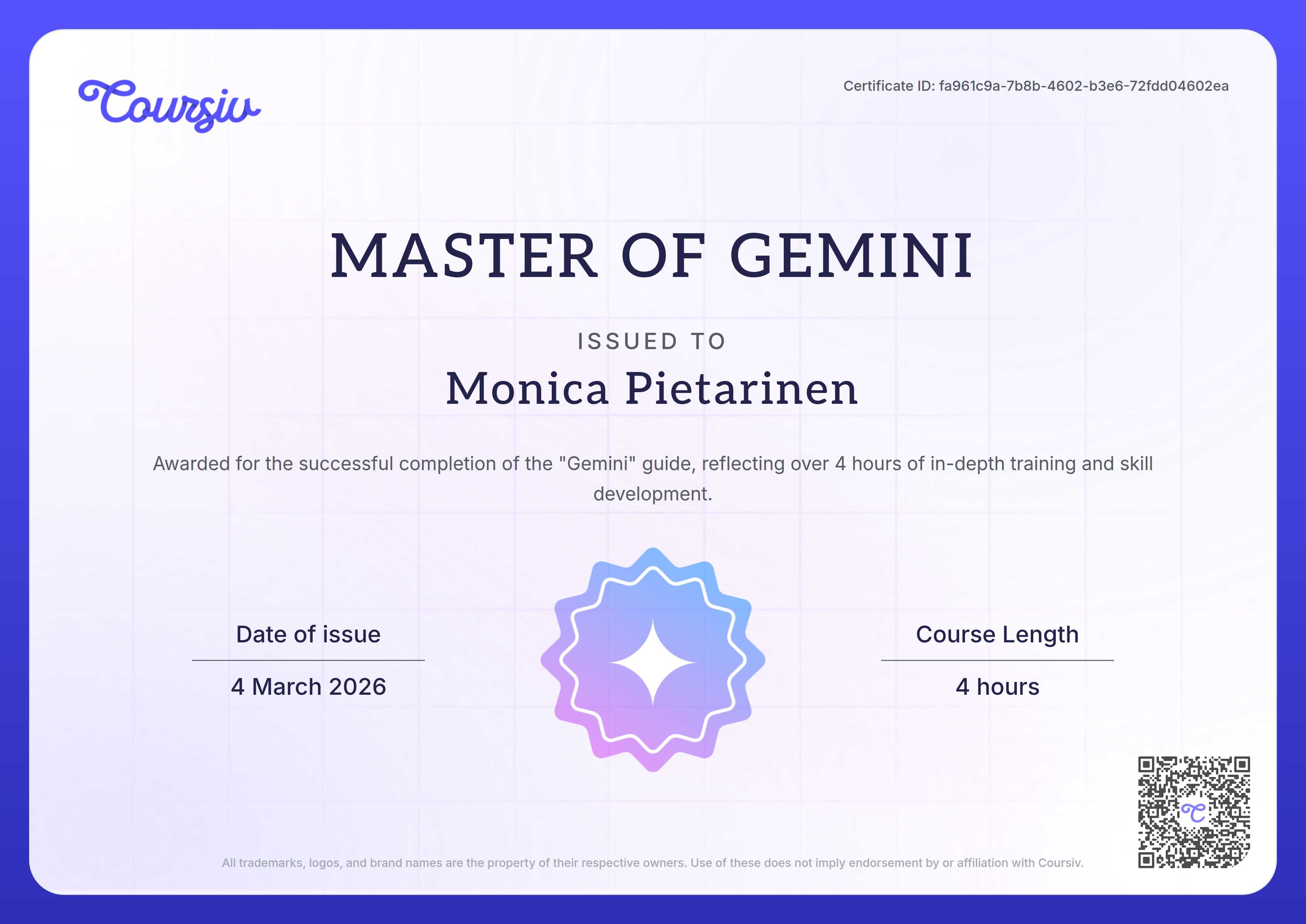 Certificate for Gemini