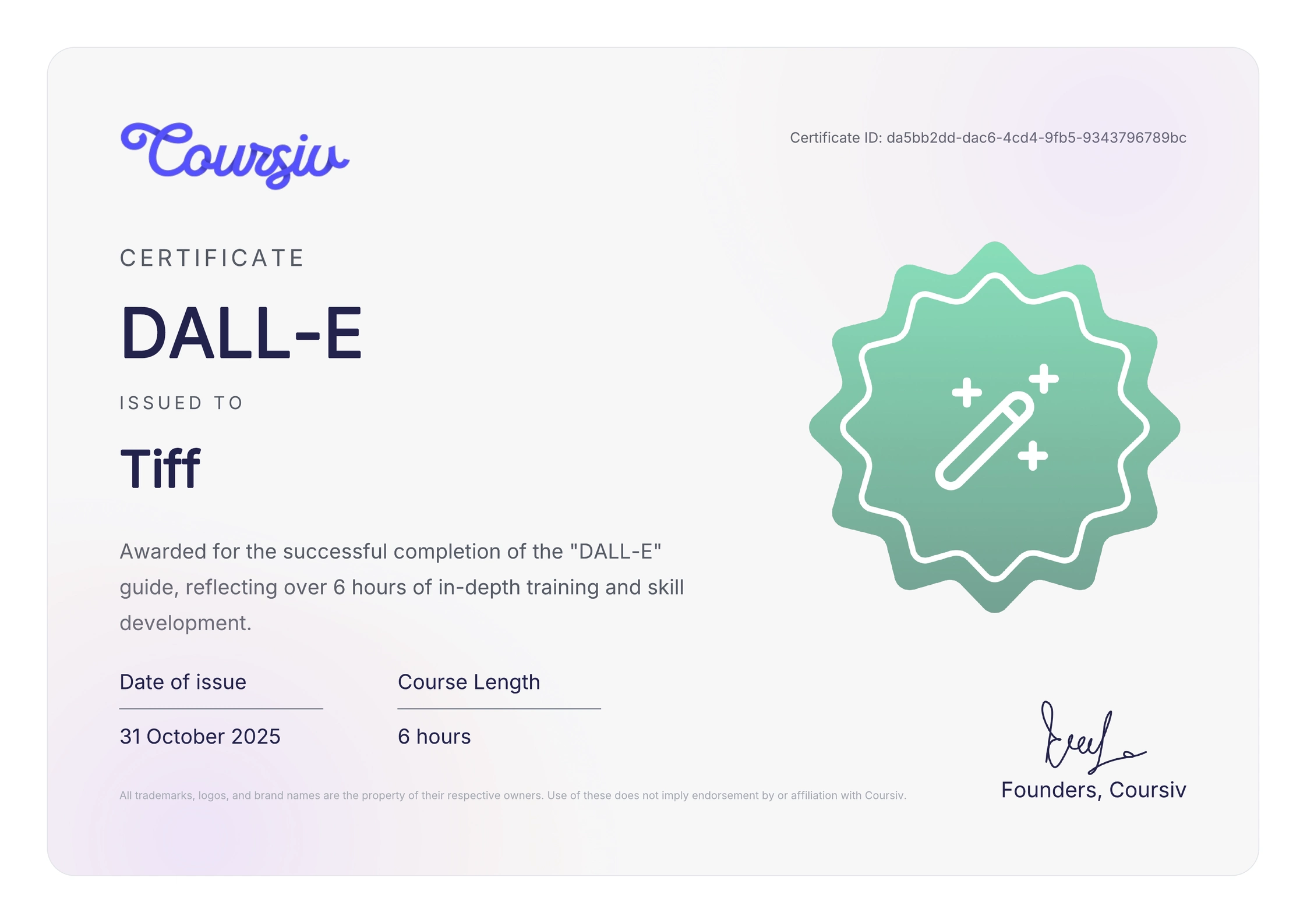 Certificate for DALL-E
