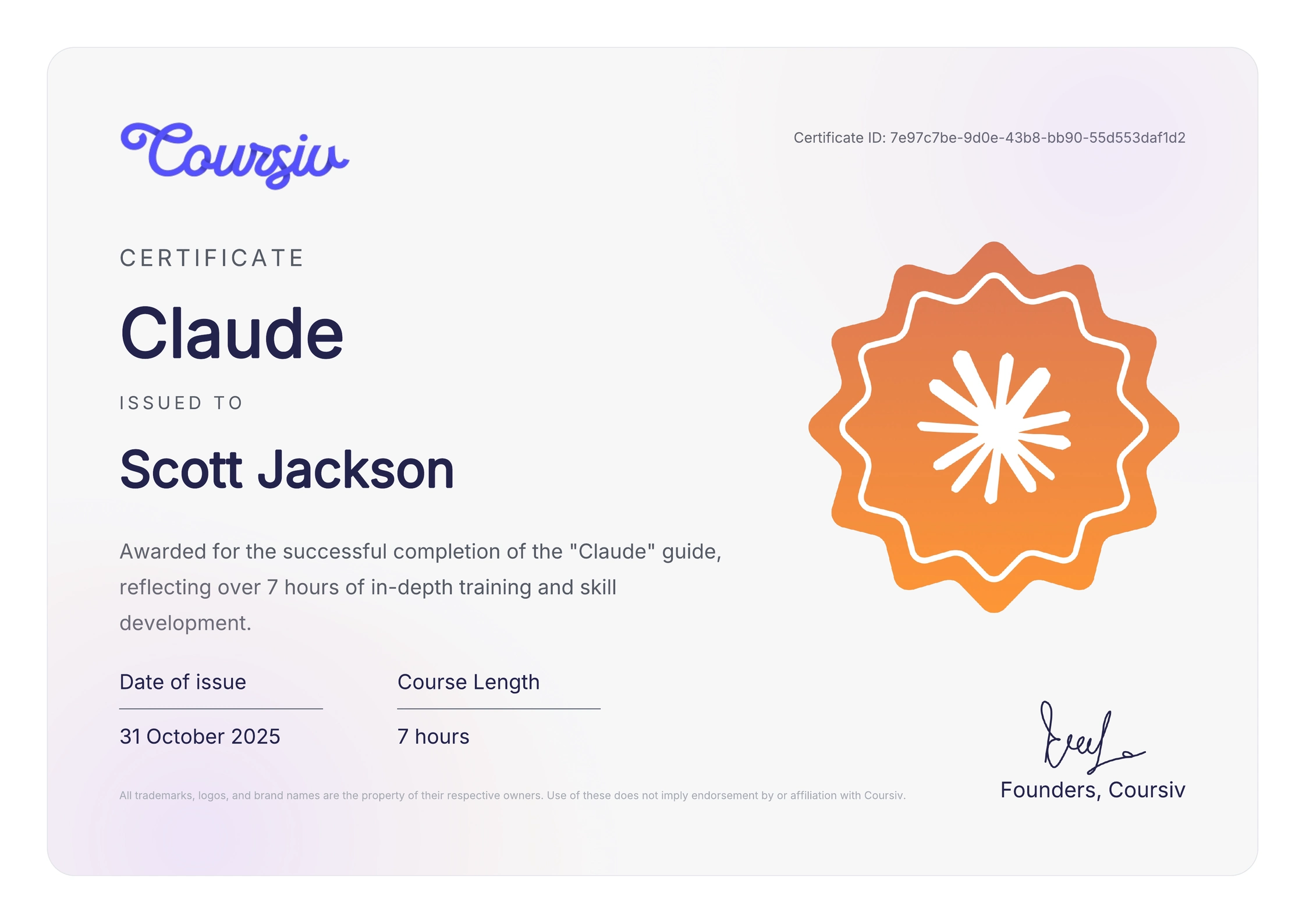 Certificate for Claude